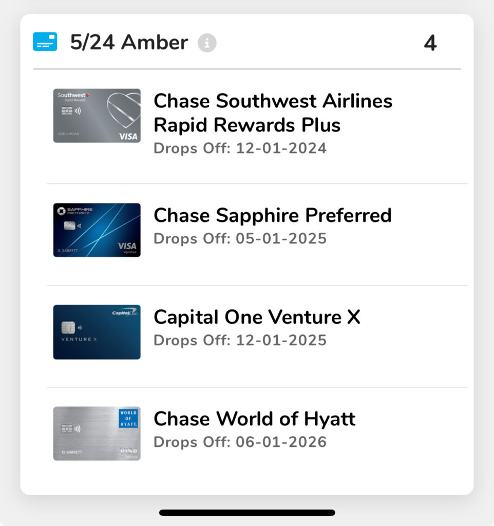 Screenshot of Chase cards to help keep you under the Chase 5/24 Rule