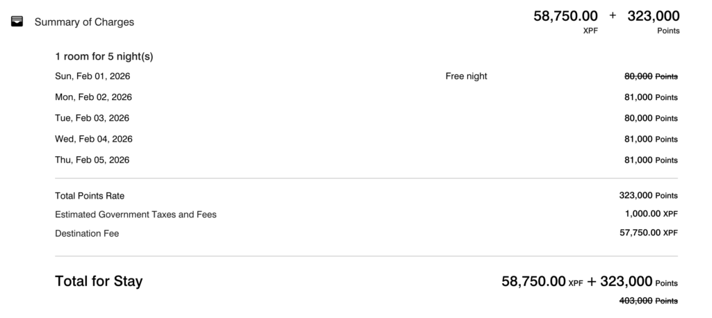 Award price for Marriott Bonvoy hotel