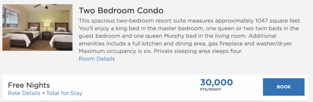 Points needed for WorldMark Big Bear Lake