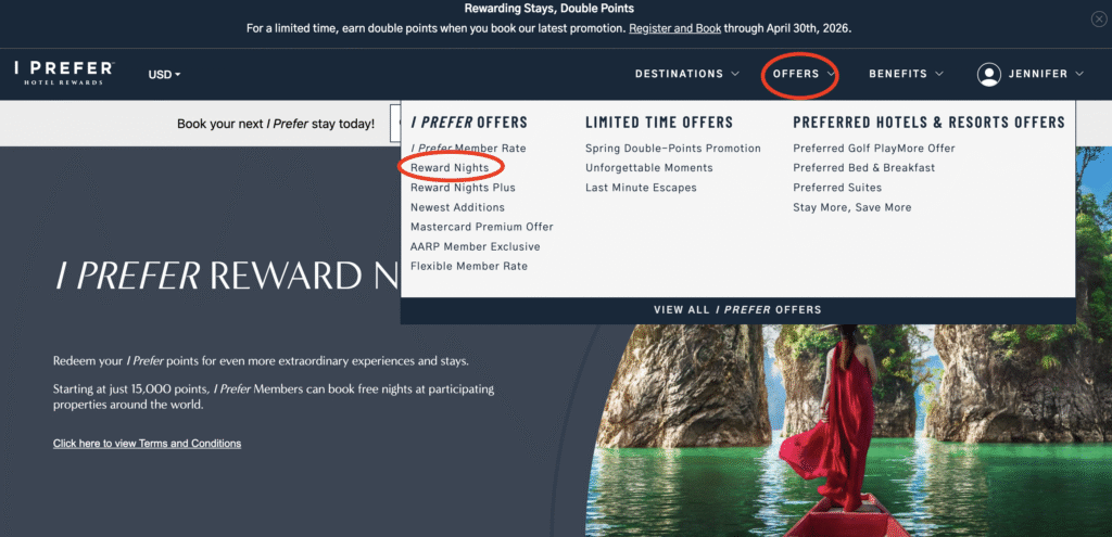 Searching for award stays with I Prefer
