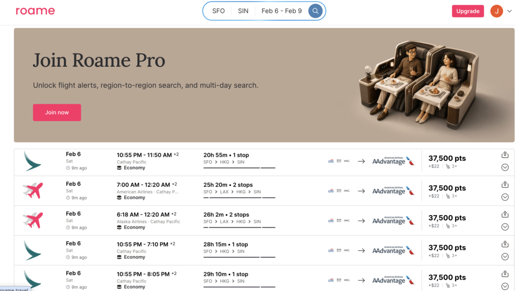 Award search on Roame