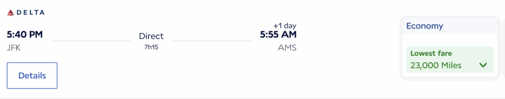 Delta flight booked using airline alliances for fewer points